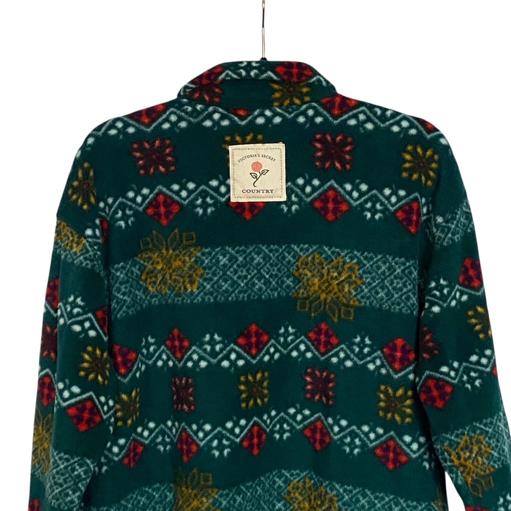 Victorias Secret Country Green Fleece 1/4 Zip Pullover Fair Isle Size Small - Picture 4 of 9